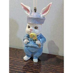 Vintage Rabbit Ornament With Lollipop In Blue Sailor suit Outfit Hanging Figurin